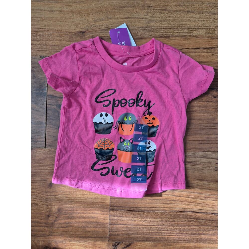 ADTN Girls Halloween Size 2T Tshirt Short Sleeve Crew Neck Pink Pumpkin 8211